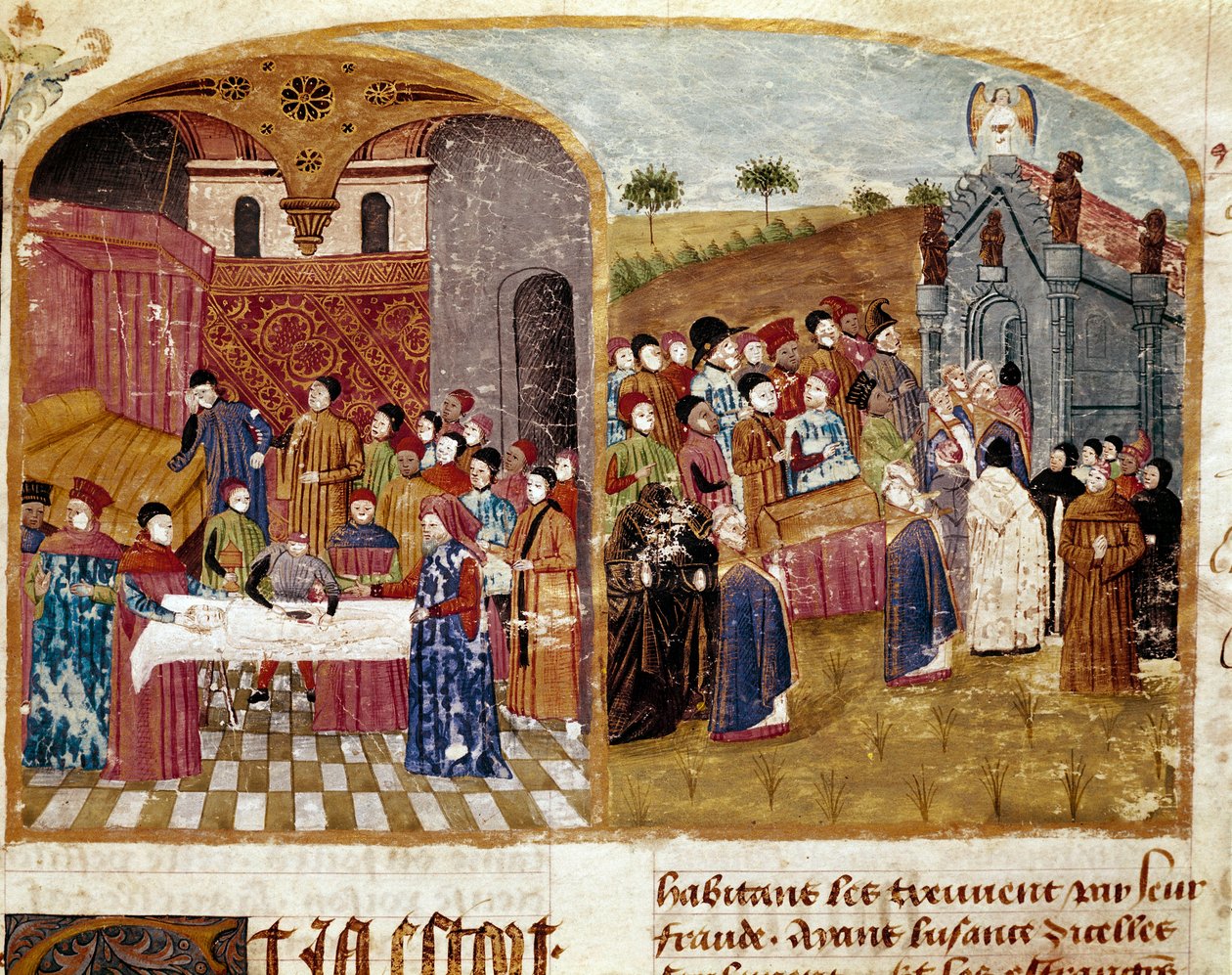 begravelsen til Alexander den store, disseksjonen og miniatyrbegravelsen hentet fra "" Faktaboken til Alexander den store"" av Quintus Curtius Rufus (1. århundre) av Unknown artist