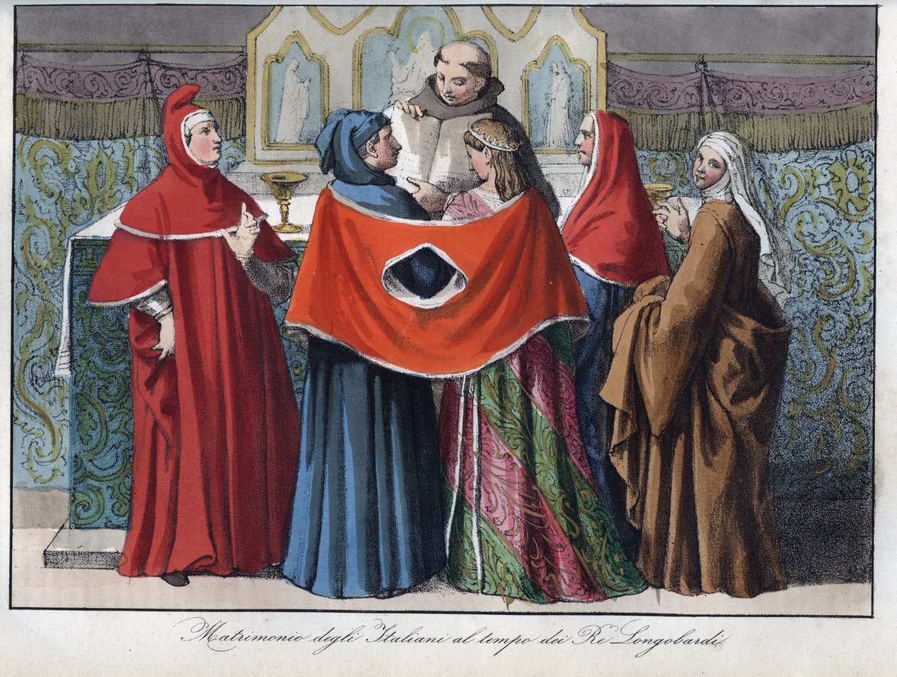 ekteskapet til italienerne på tiden for de langobardiske kongene (568-774) - av Unknown artist