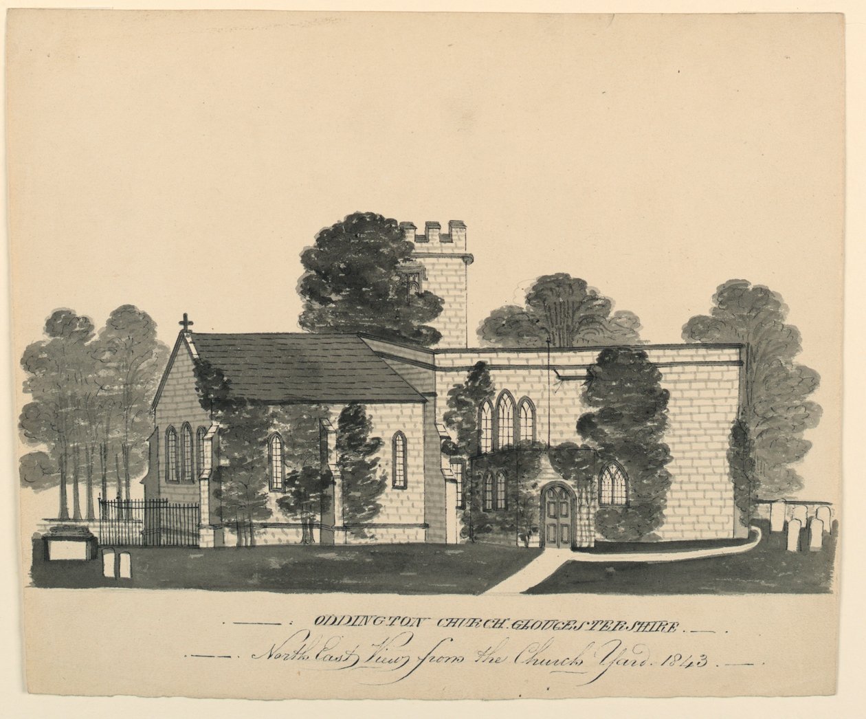 Oddington Church Yard, Gloucestershire, North East View av Unknown, English