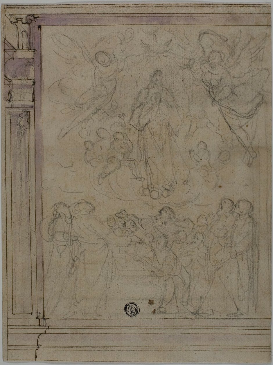 Marias himmelfart (recto); Skisser av arkitektoniske detaljer (verso) av Unknown Florentine