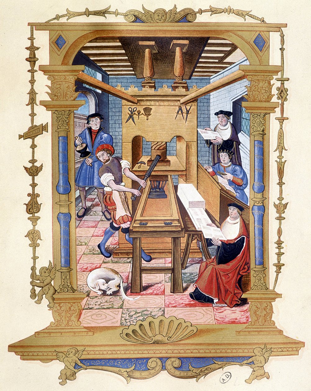 Trykkpresse fra 1400-tallet - faksimile fra 1800-tallet av Unknown artist