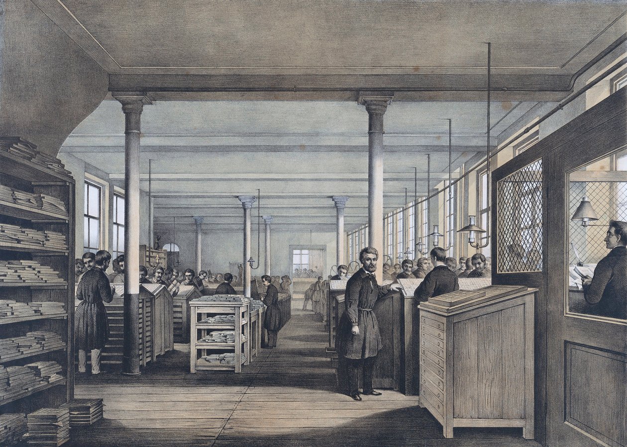 A 19th century European print shop av Unknown artist