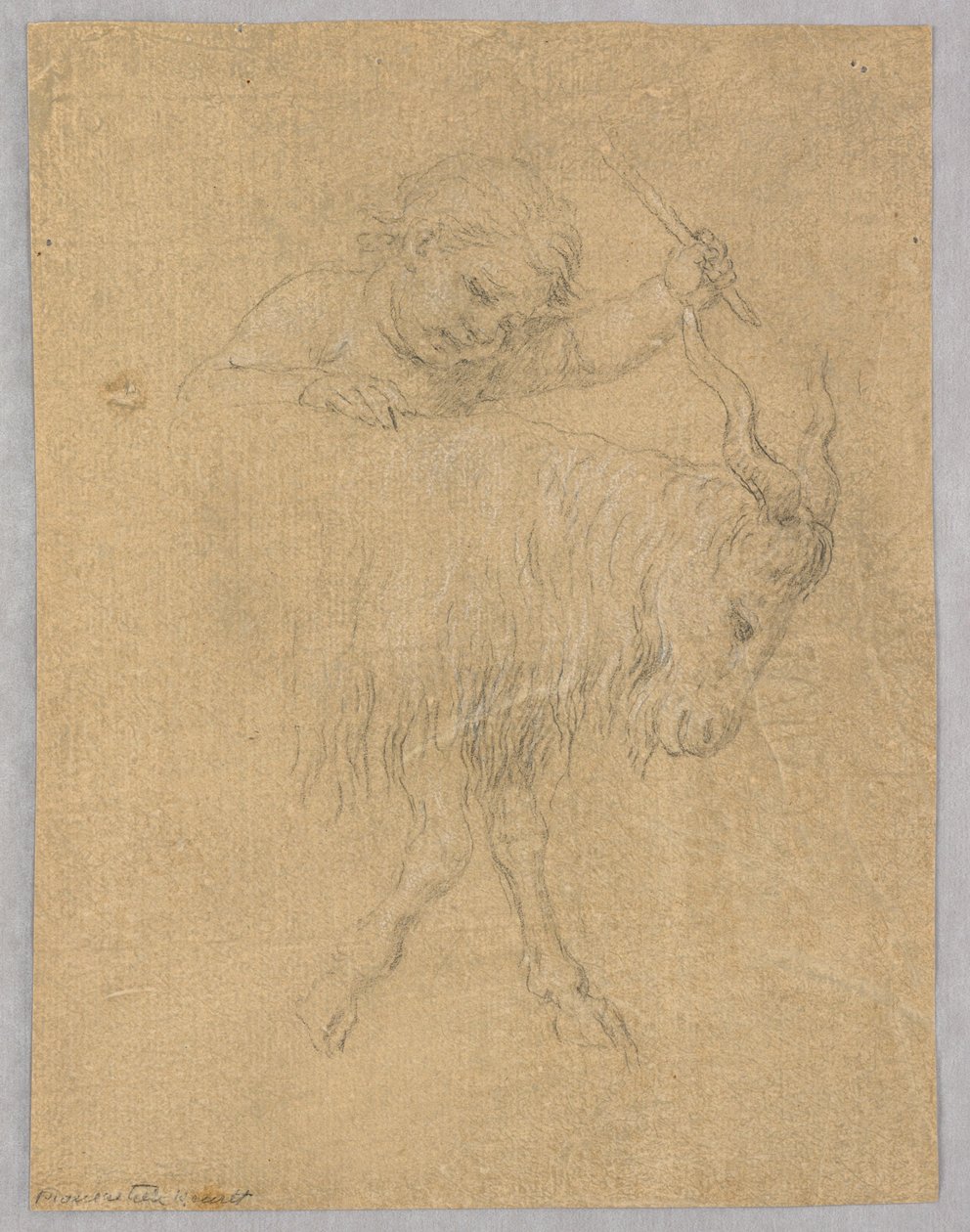 En gutt som kjører en geit av Unknown artist