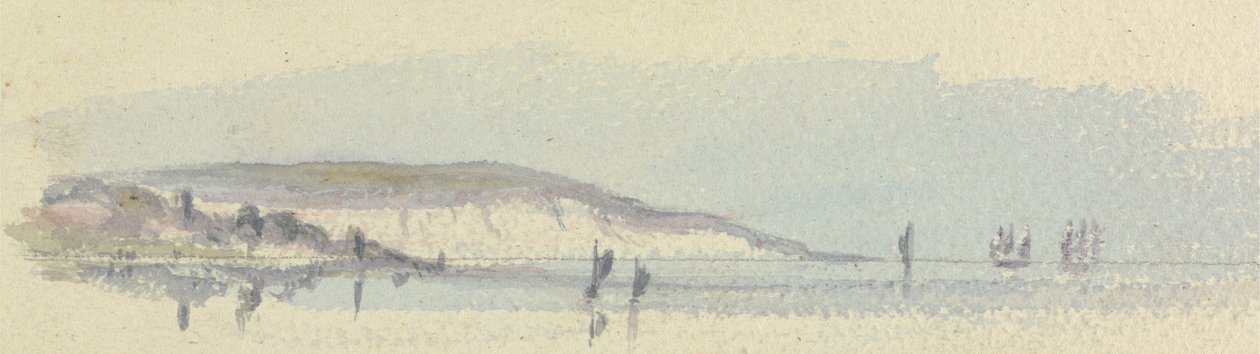 En kystlinje med skip til sjøs av Unknown artist