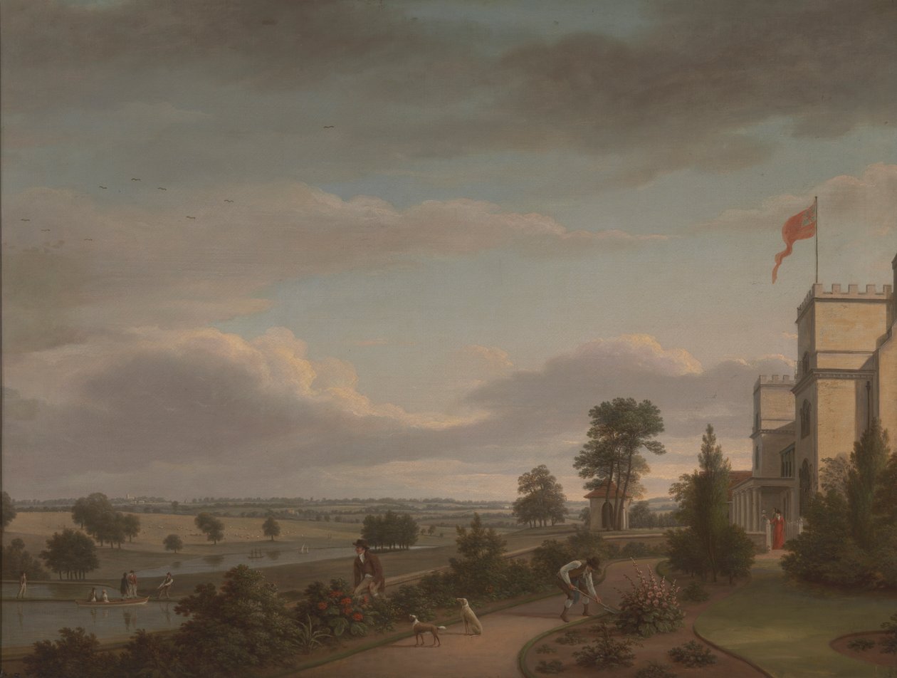 Et landsted i et elvelandskap, tidligere identifisert som Oatlands av Unknown artist
