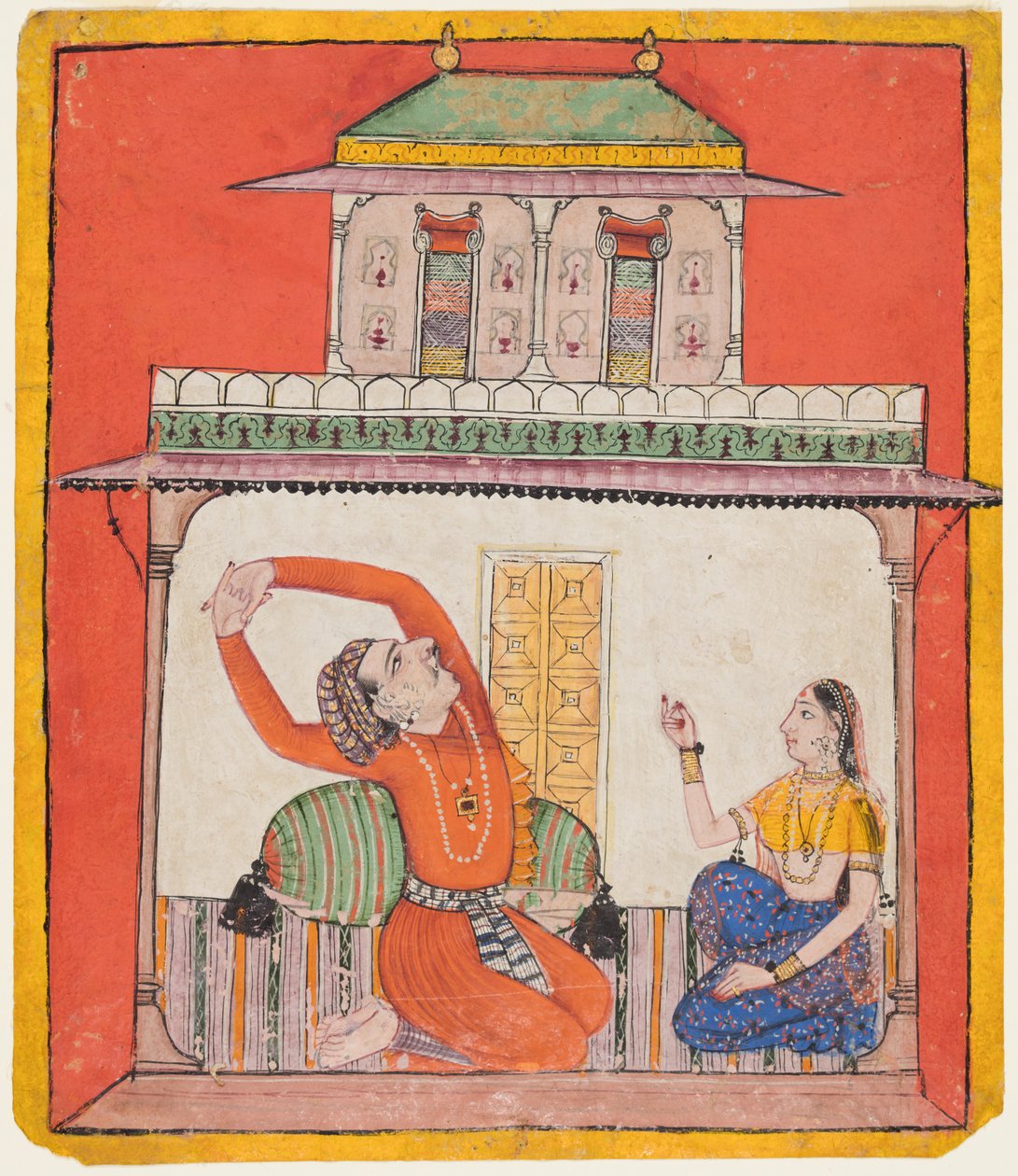 Et par i kammeret deres tidlig om morgenen: Vighada Ragaputra fra Shri, fra en Chamba Ragamala av Unknown artist