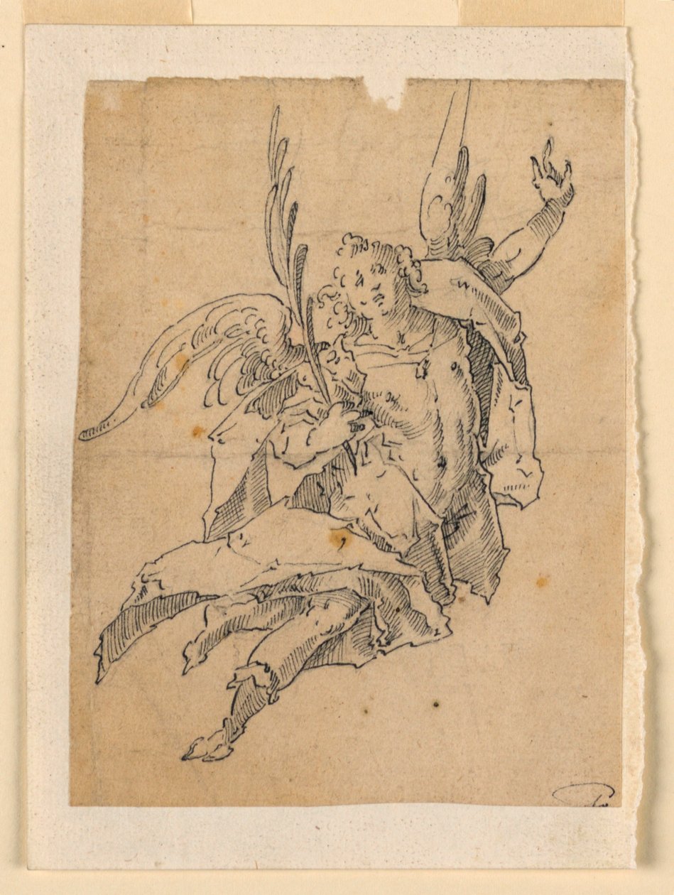 En flygende engel som bærer en palmegren av Unknown artist