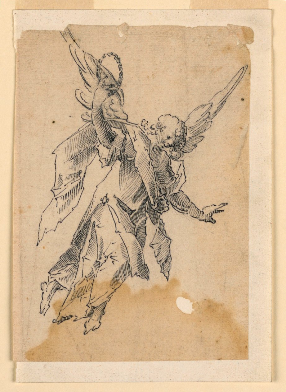 En flygende engel som bærer en krans av Unknown artist