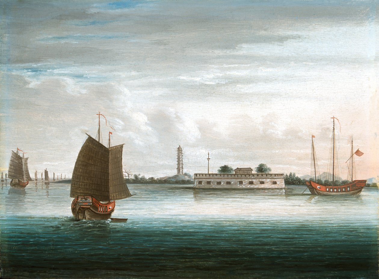 Et fort ved Canton River, 1. Kinakrig, 1840 ca av Unknown artist