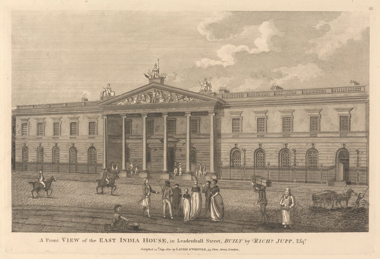 Et frontbilde av East India House i Leadenhall Street av Unknown artist