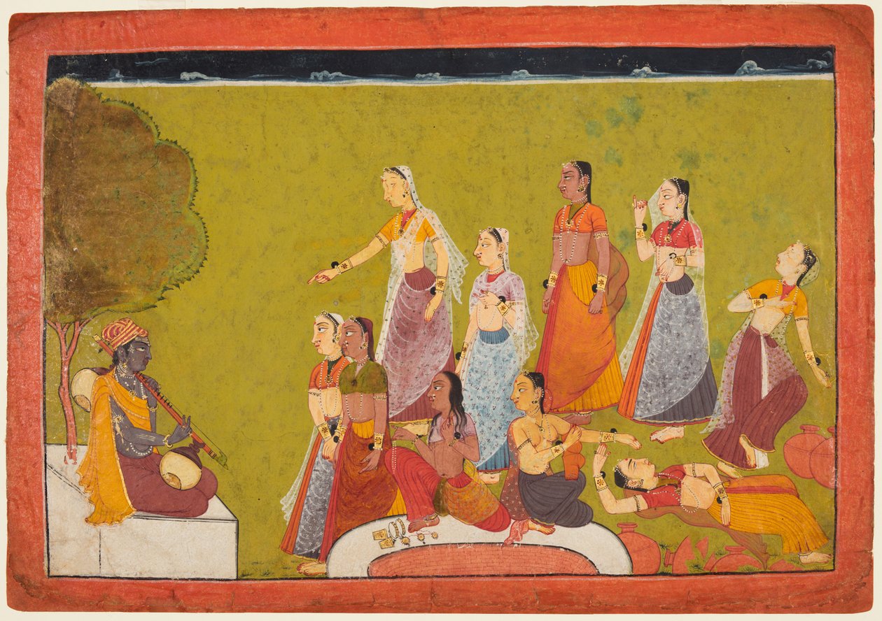 En gruppe kvinner i ekstase før Madhava, fra en Madhavanala Kamakandala av Unknown artist