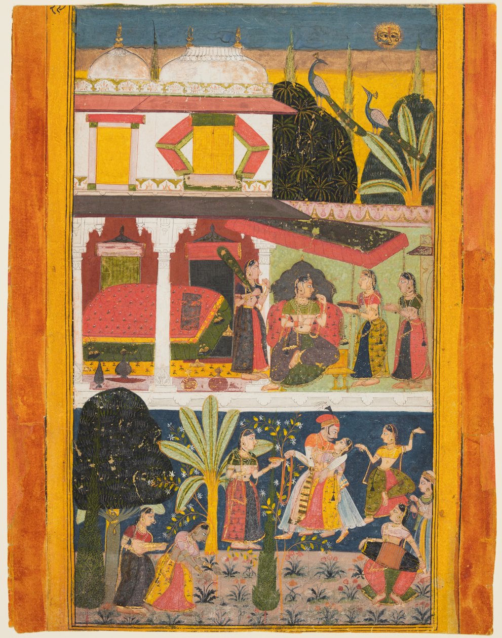 A Heroine and Her Paramour: Malavi Ragini, fra en Ragamala av Unknown artist