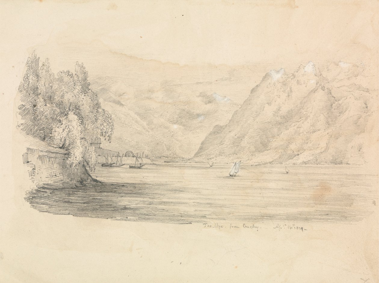 En innsjø omgitt av fjell av Unknown artist