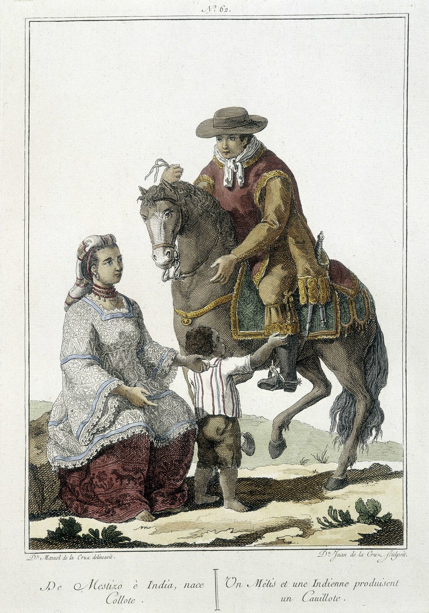 En Métis og en indianer føder en kauillote - gravering av Unknown artist