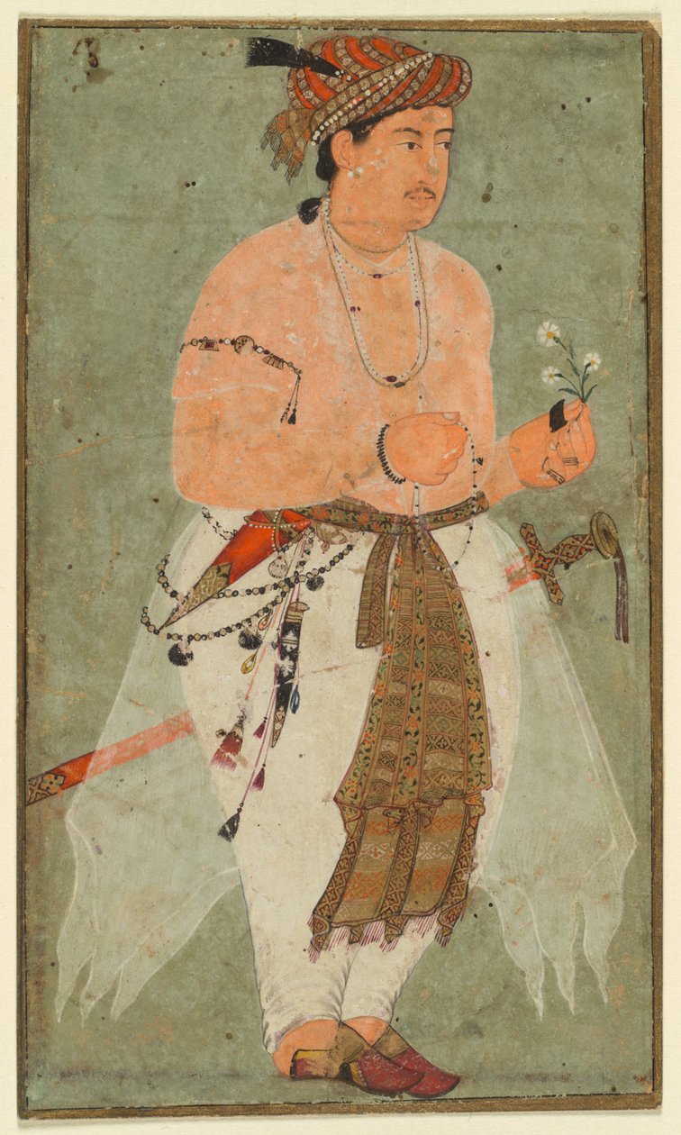 En Mughal-prins, kanskje Danyal, holder en kvist med blomster av Unknown artist