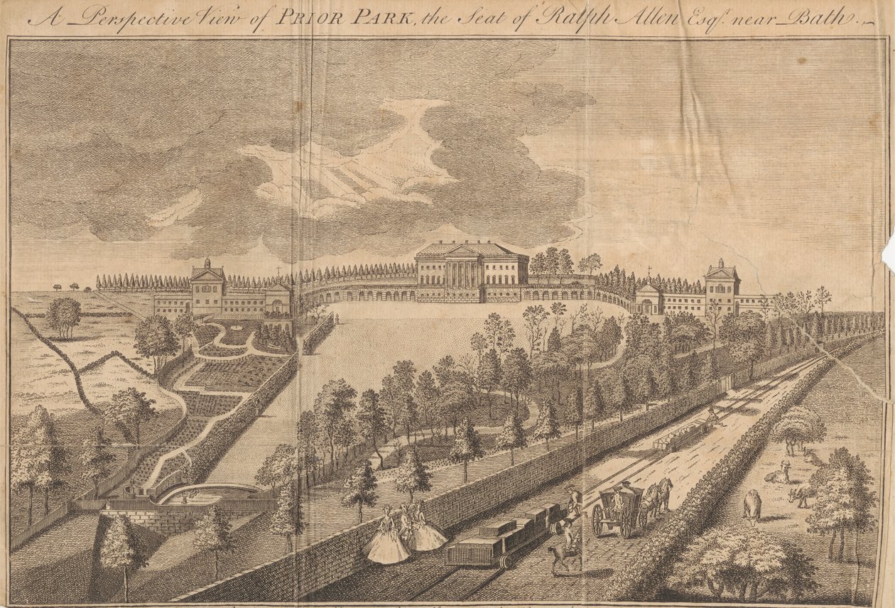 En perspektivvisning av Prior Park, setet til Ralph Allen Esq. nær Bath av Unknown artist