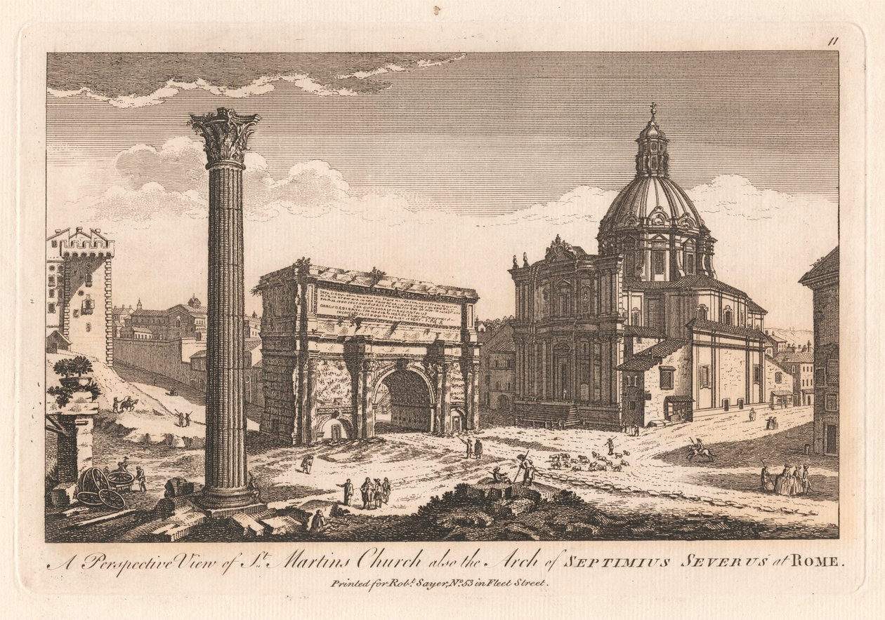 Et perspektivbilde av St. Martins kirke, også buen til Neptimius Severus i Roma. av Unknown artist