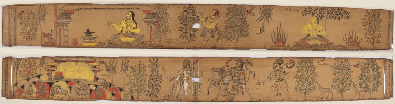 A Prince Performs Austerities (recto); Shiva og hans tilhengere vender tilbake til Kailash-fjellet (verso), fra en romantikk om Chandrabhanu og Lavanyavati fra Upendra Bhanja (1670–1740) av Unknown artist