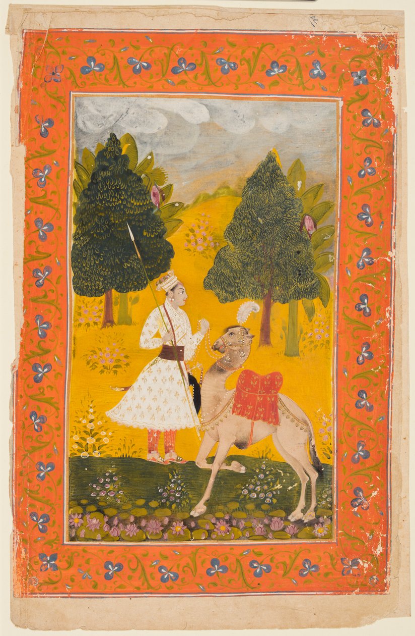 En Rajput-kriger med kamel, muligens Maru Ragini fra en Ragamala av Unknown artist