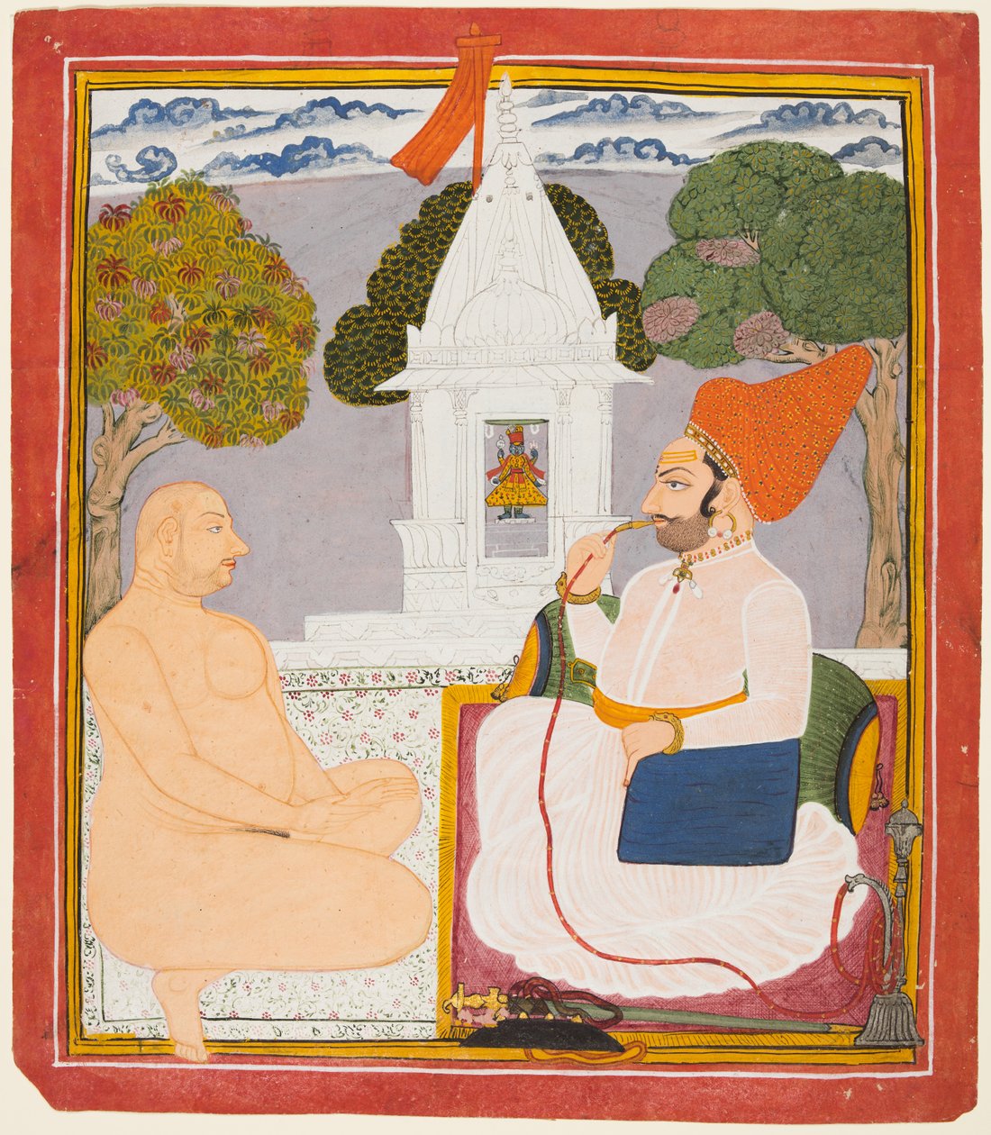 En Rathor-edel som besøker en hellig mann ved en Vishnu-helligdom av Unknown artist
