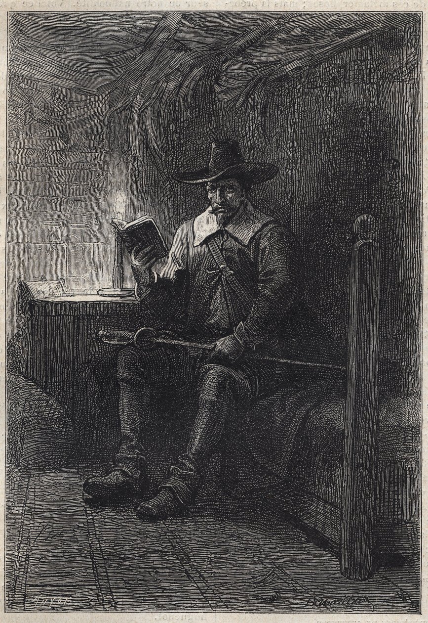 En skotsk puritaner - 1800-tallsillustrasjon for den historiske romanen "The Puritans of Scotland" (Old Mortality) av Walter Scott (1771-1832) av Unknown artist