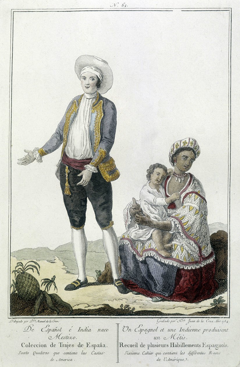 En spansk og en indianer føder en Métis - gravering av Unknown artist