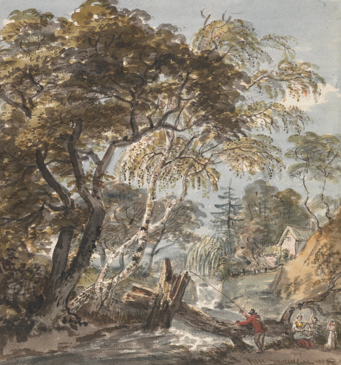En Wood Stream med Angler av Unknown artist