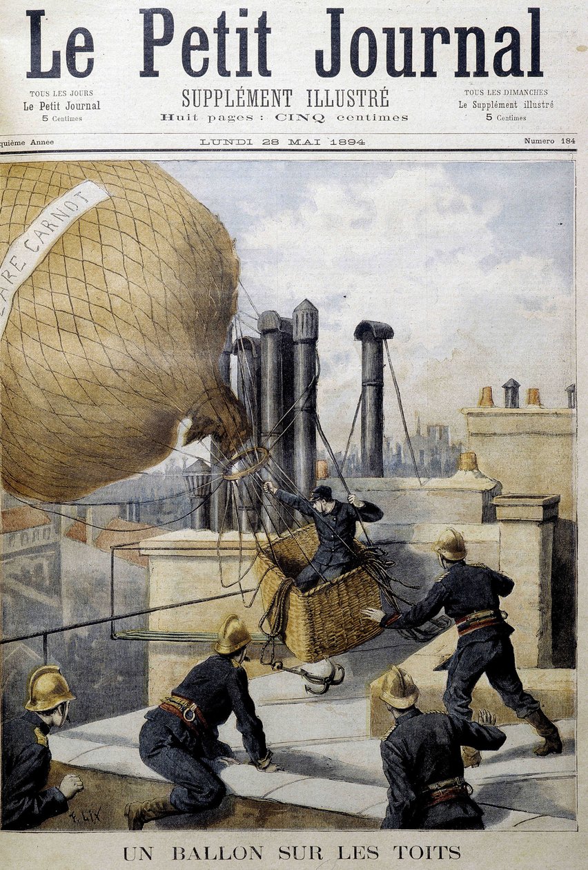 En ballong på takene: redning av brannmennene - i "" Le Petite Journal"" av Unknown artist