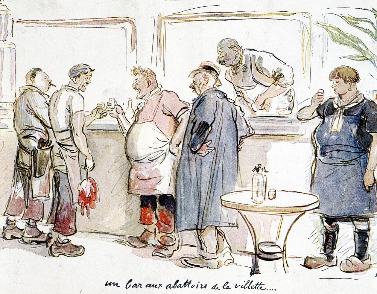 En bar på slakteriene til Villette i Paris. av Unknown artist