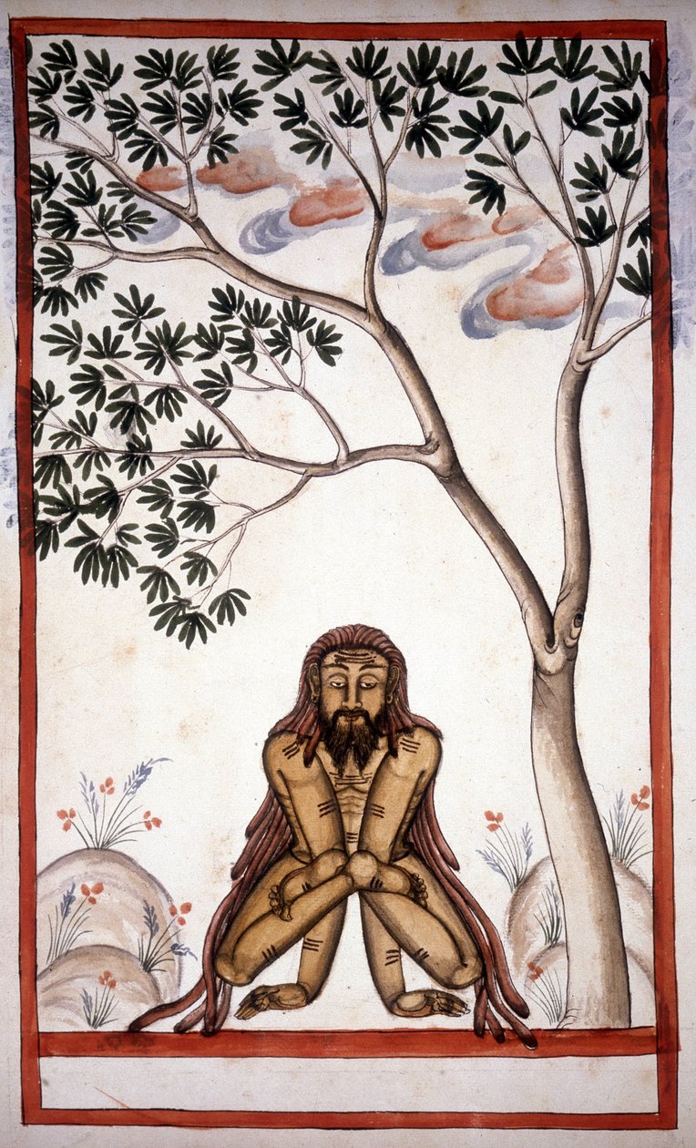 En fakir-side fra manuskriptet (ms.8300) ""Mogulens historie""" (Moghul eller Moghol) av Stefano Nivibus Cardeira. 1700-tallet. Bibloteca marciana, Venezia av Unknown artist