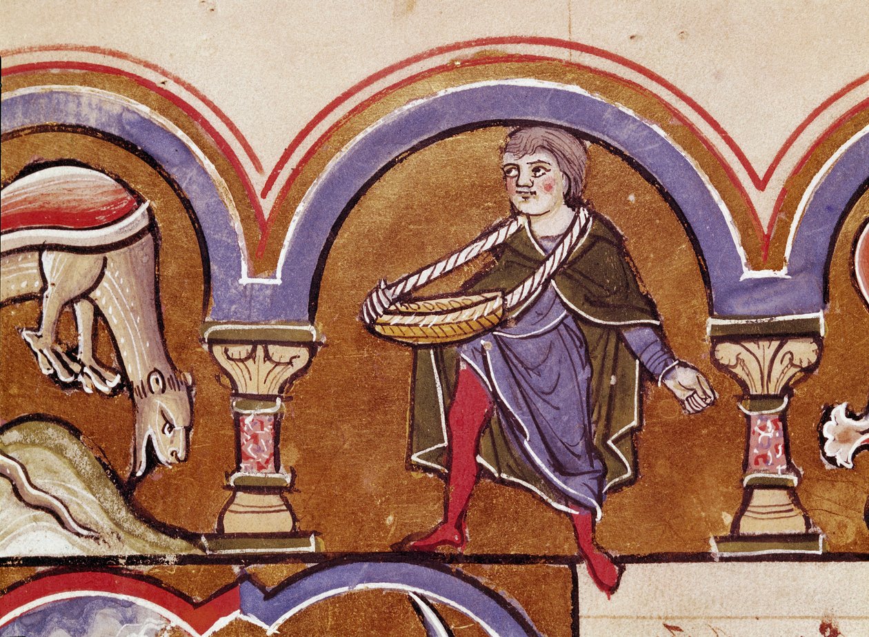 En bonde som sår korn Detalj av en manuskriptside hentet fra "" The Psalter of Saint Elizabeth"" Cividale fra 1200-tallet, Museo Archeologico av Unknown artist