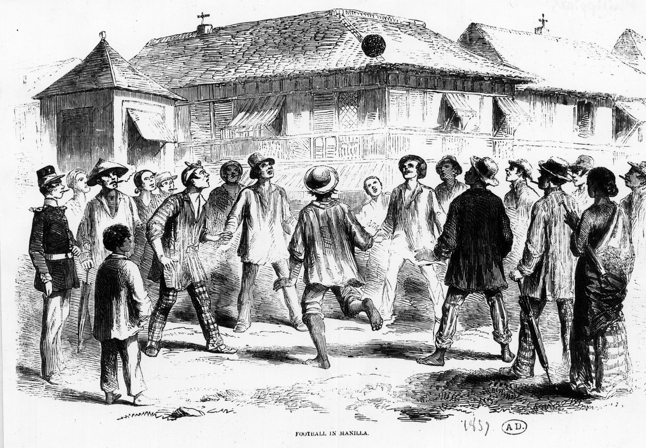 En fotballkamp i Manila (Filippinene) - gravering av Unknown artist