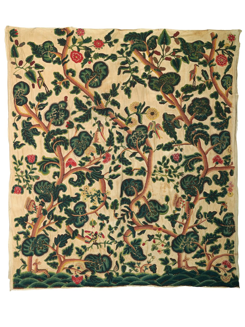 Et stort crewel-panel (ull) av Unknown artist