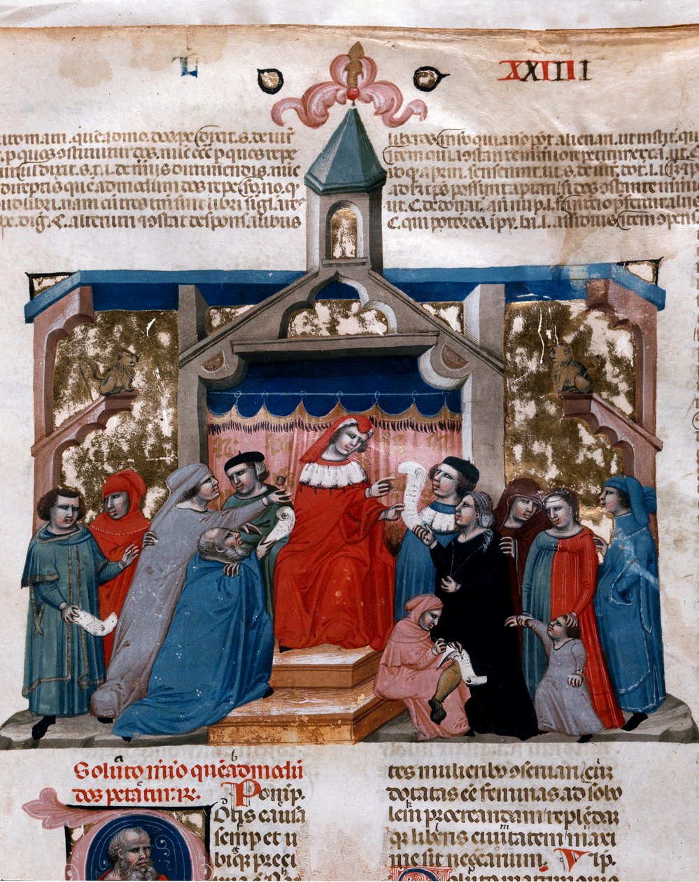 En advokat som anvender miniatyrloven hentet fra Justinian Code (Codex Justinianus), en samling lover og institusjoner utgitt under den romerske keiseren Justinian I av Byzantium (483-565) av Unknown artist