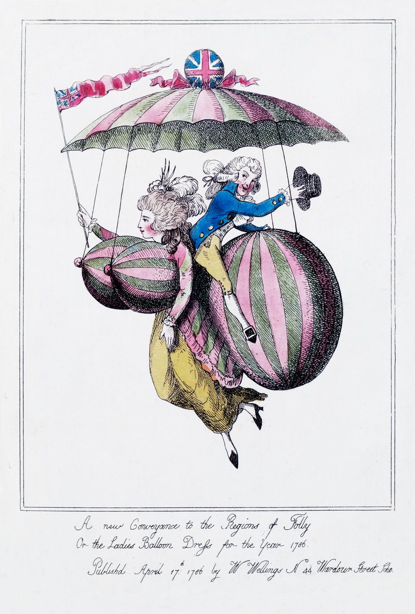 'En ny formidling i dårskapens regioner, eller dameballongkjolen for året 1786' av Unknown artist