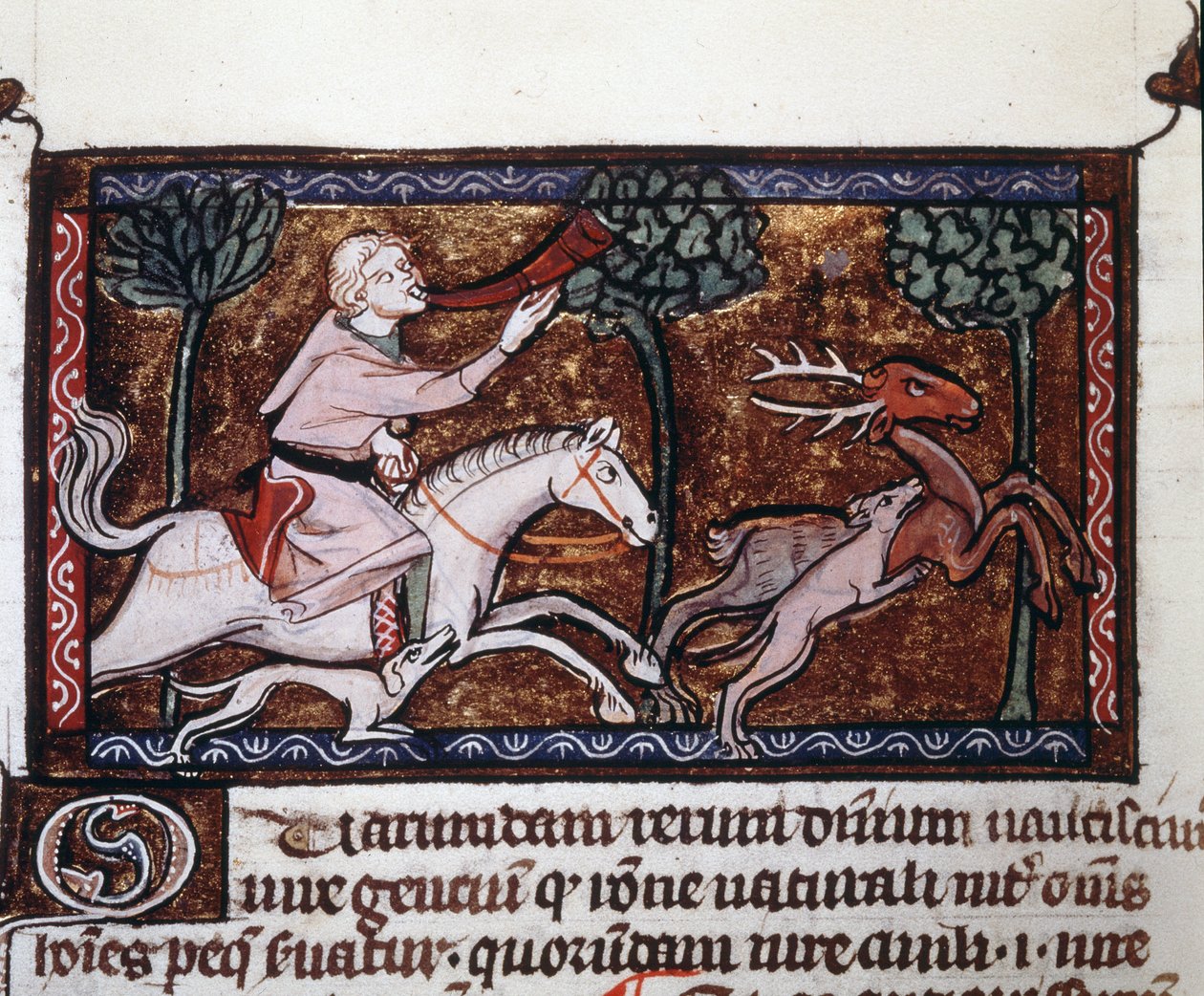 En edel som jakter på hjort. 1400-talls manuskript. En edel som jakter på hjort. 1400-talls manuskript. av Unknown artist