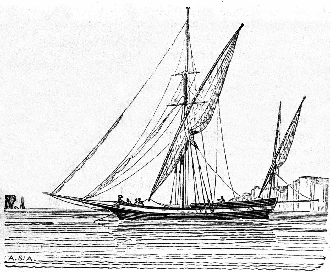En tartane, en liten båt med en stor mast av Middelhavet. av Unknown artist