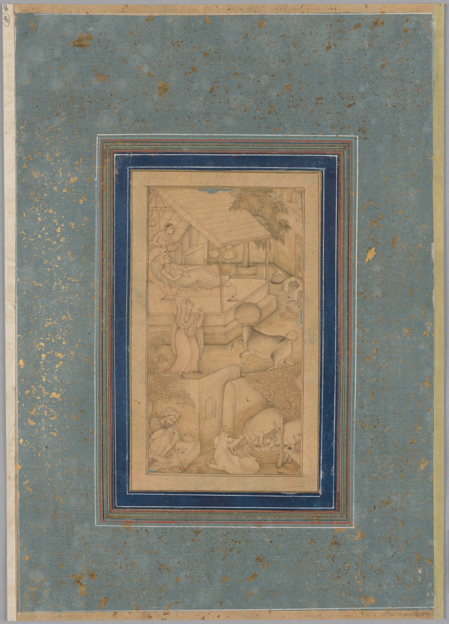 En kvinne tar feil av en ku for dødens engel, fra et lys fra Canopus (Anwar-i Suhaili) fra Kashifi (iransk, d. 1504) av Unknown artist