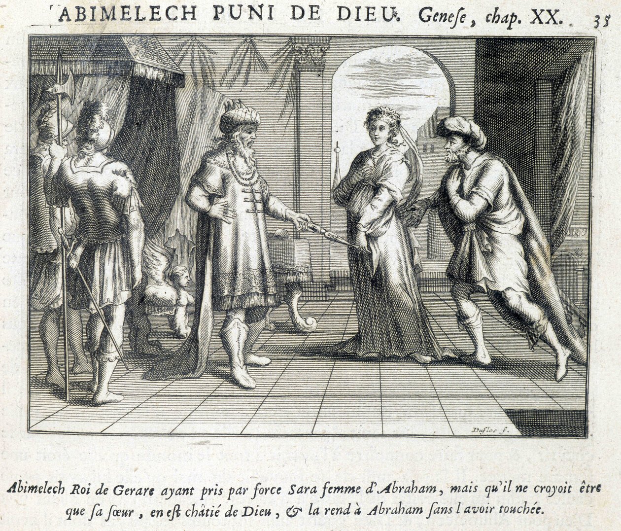 Abimelek gir Sara til Abraham - Bibel, gravering av Unknown artist