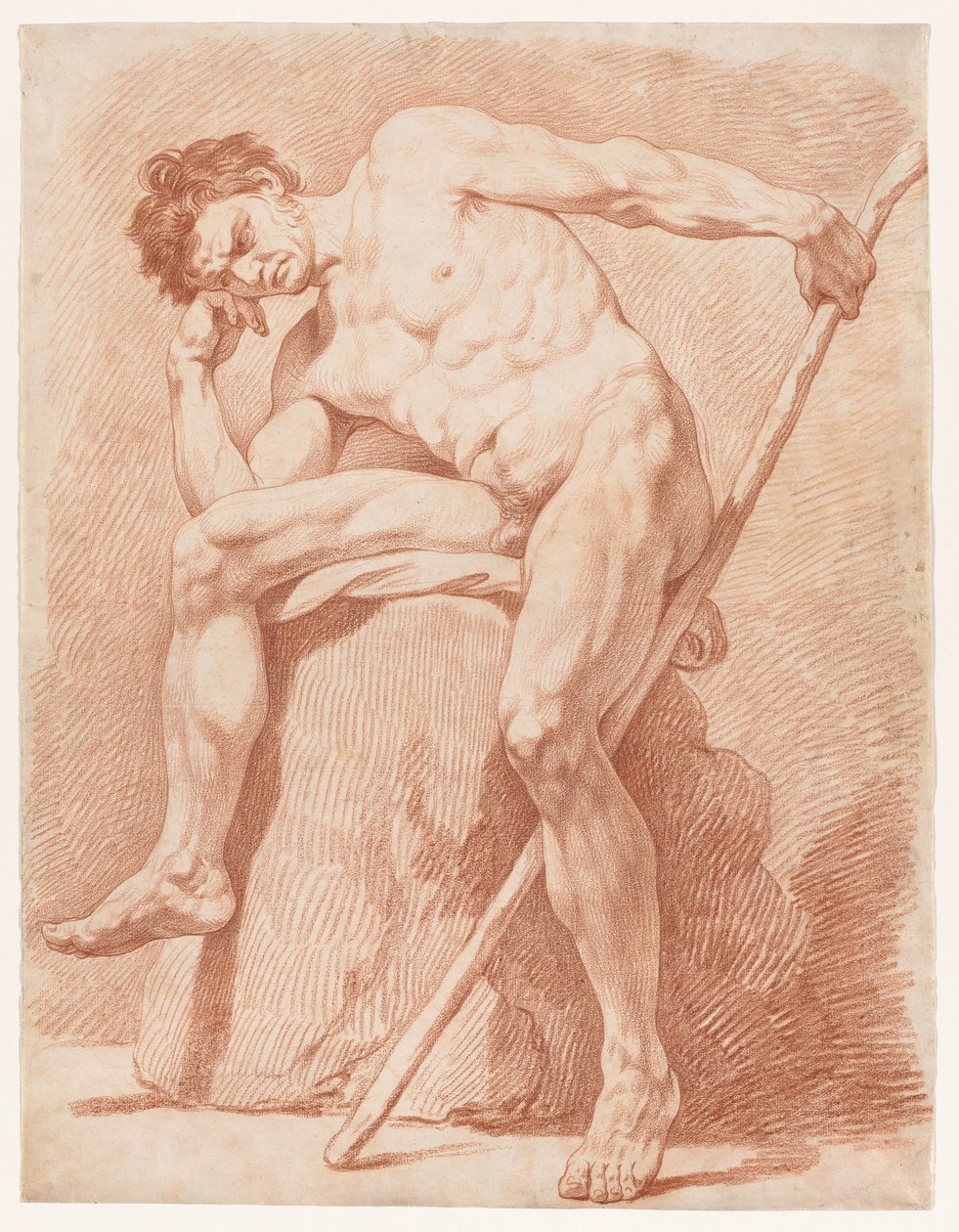 Academy of a Seating Nude Holder en Stab av Unknown artist