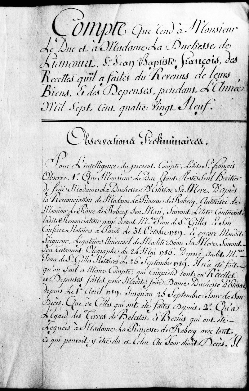 Regnskapsbok for året 1789 av eiendommen til hertugen av Rochefoucauld Liancourt. av Unknown artist