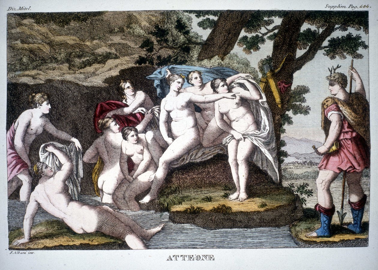 Acteon forvandlet til hjort - i Mythological Dictionary av Unknown artist