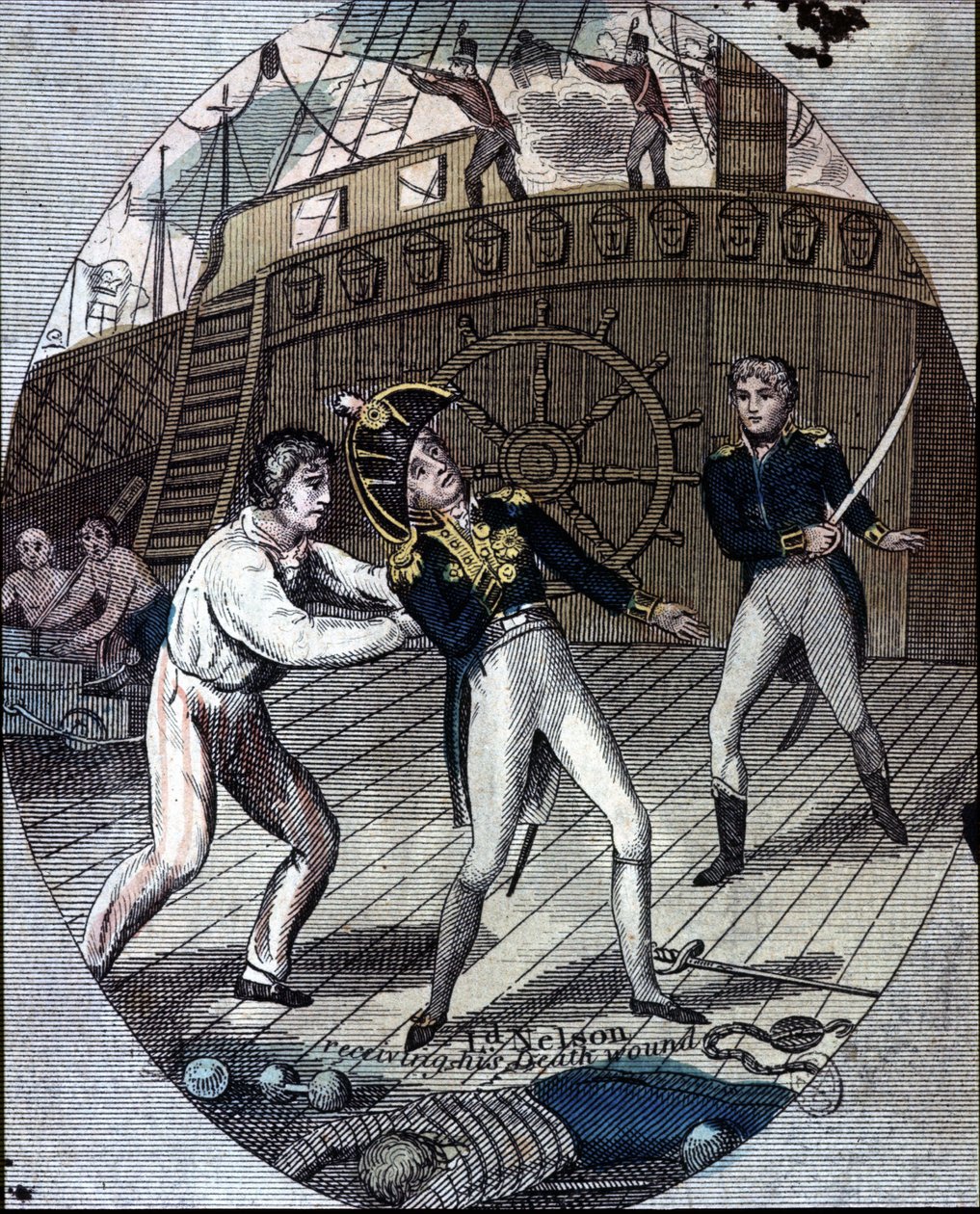 Admiral Nelsons død i slaget ved Trafalgar, ombord på skipet hans, "Victory" (21. oktober av Unknown artist