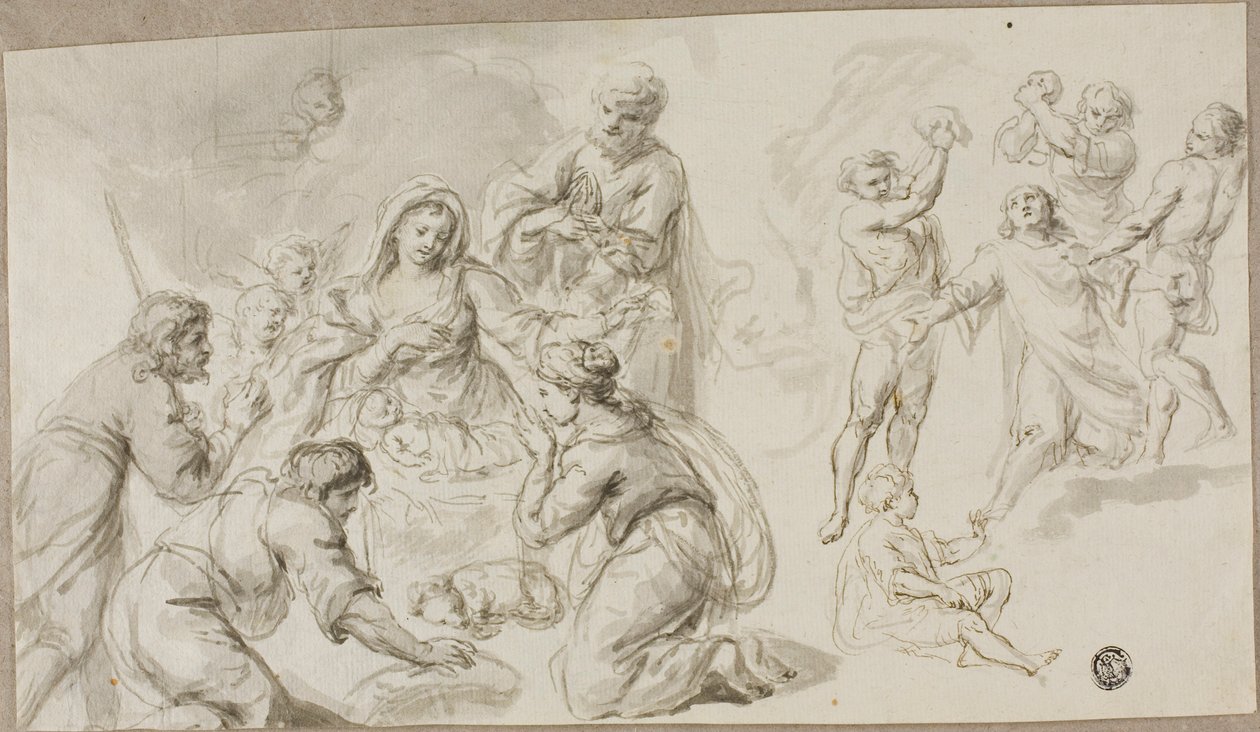 Tilbedelse av hyrdene; Steining av Saint Stephen av Unknown artist