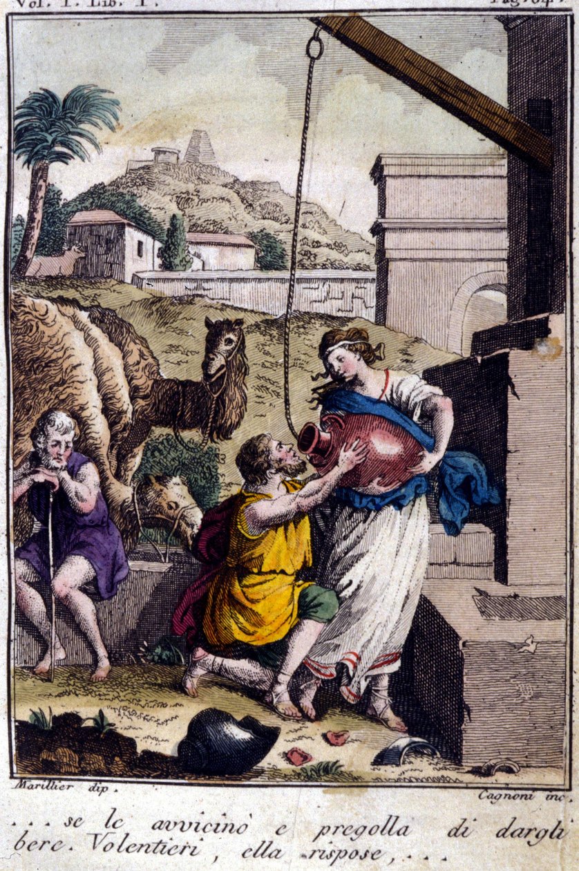 Agar til brønnen: Jeg går bort til henne og ber henne gi en drink. Hun vil svare... Gravering fra begynnelsen av 1800-tallet. av Unknown artist
