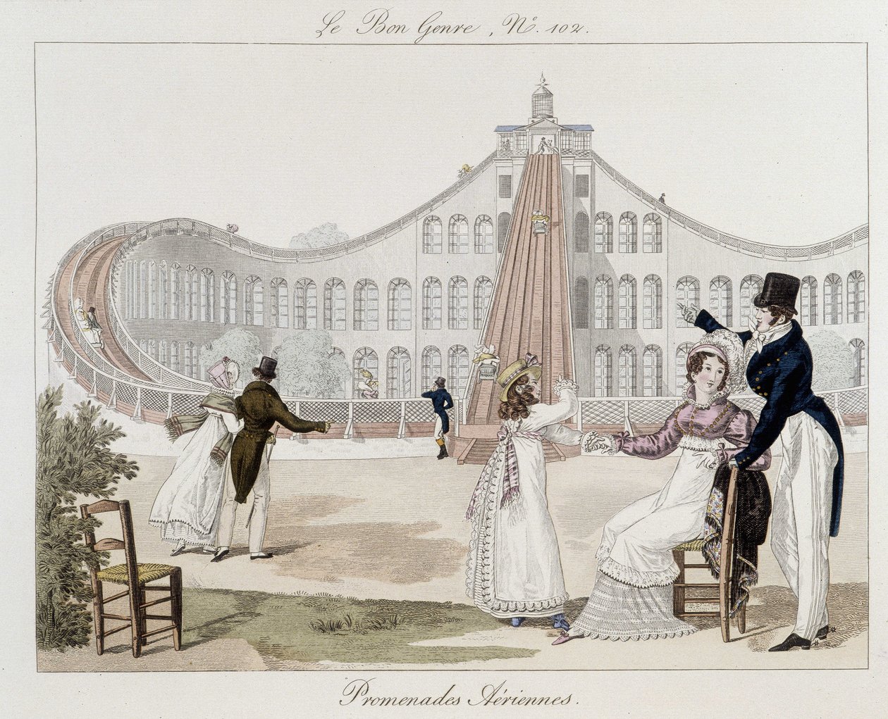 Luftvandringer: berg-og-dal-bane - i "Le Bon-sjangeren", nr. 102, tidlig på 1800-tallet av Unknown artist