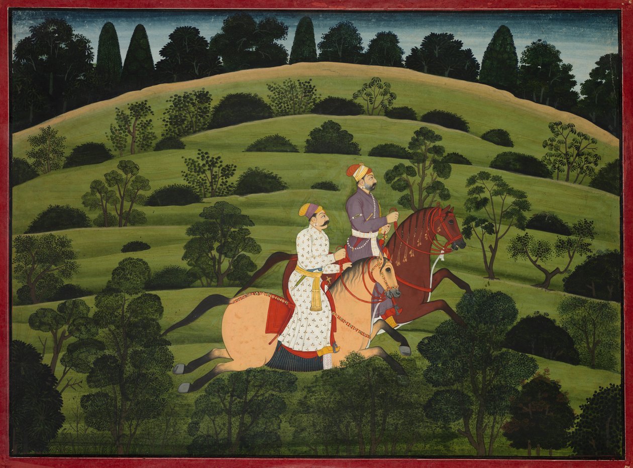 Akrura Rides Toward Dwarka, side fra den store Basohli Bhagavata Purana av Unknown artist
