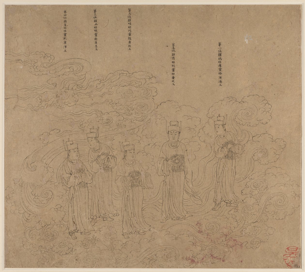 Album med daoistiske og buddhistiske temaer: Procession of Daoist Deities: Leaf 22 av Unknown artist