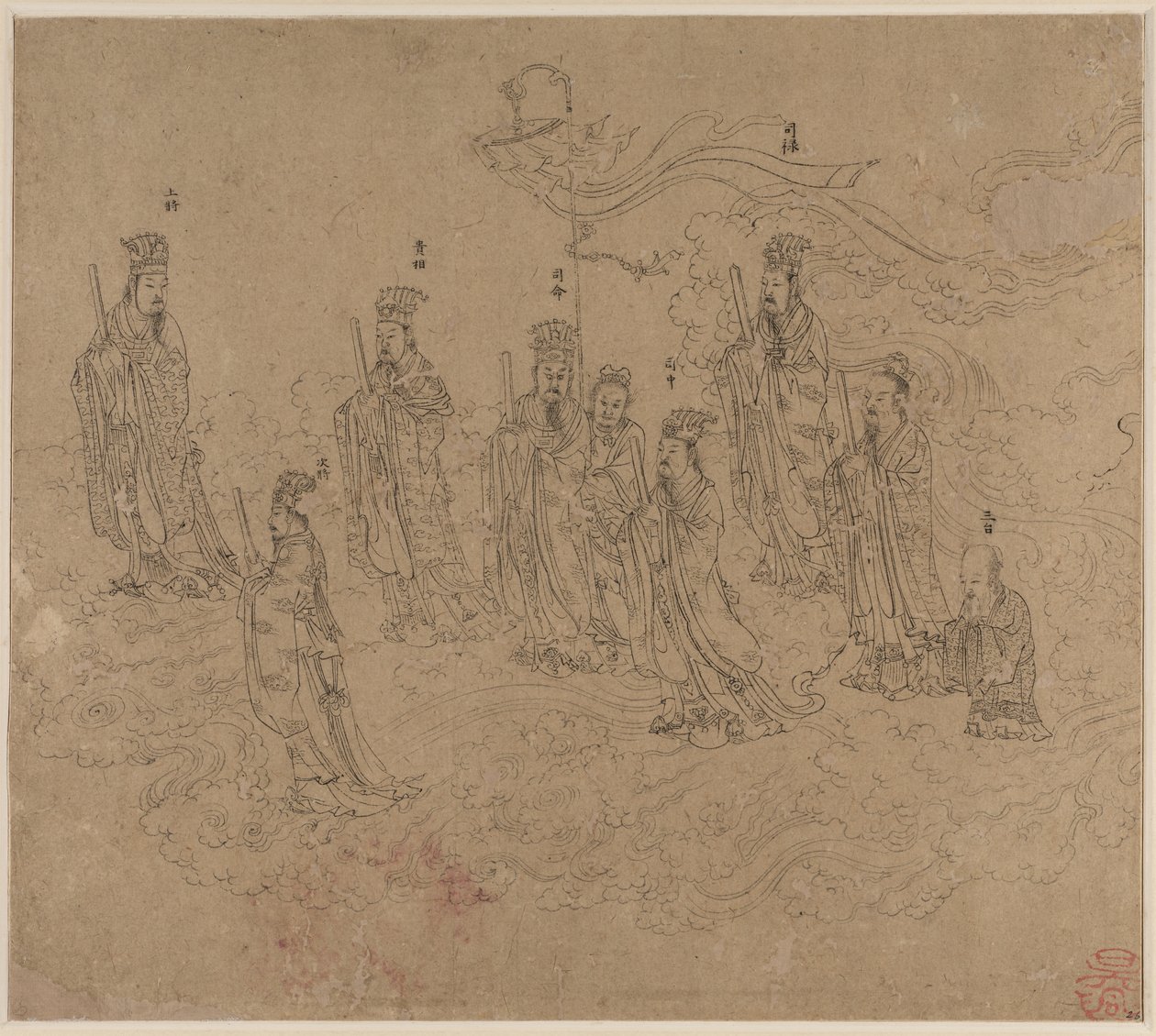 Album med daoistiske og buddhistiske temaer: Procession of Daoist Deities: Leaf 26 av Unknown artist