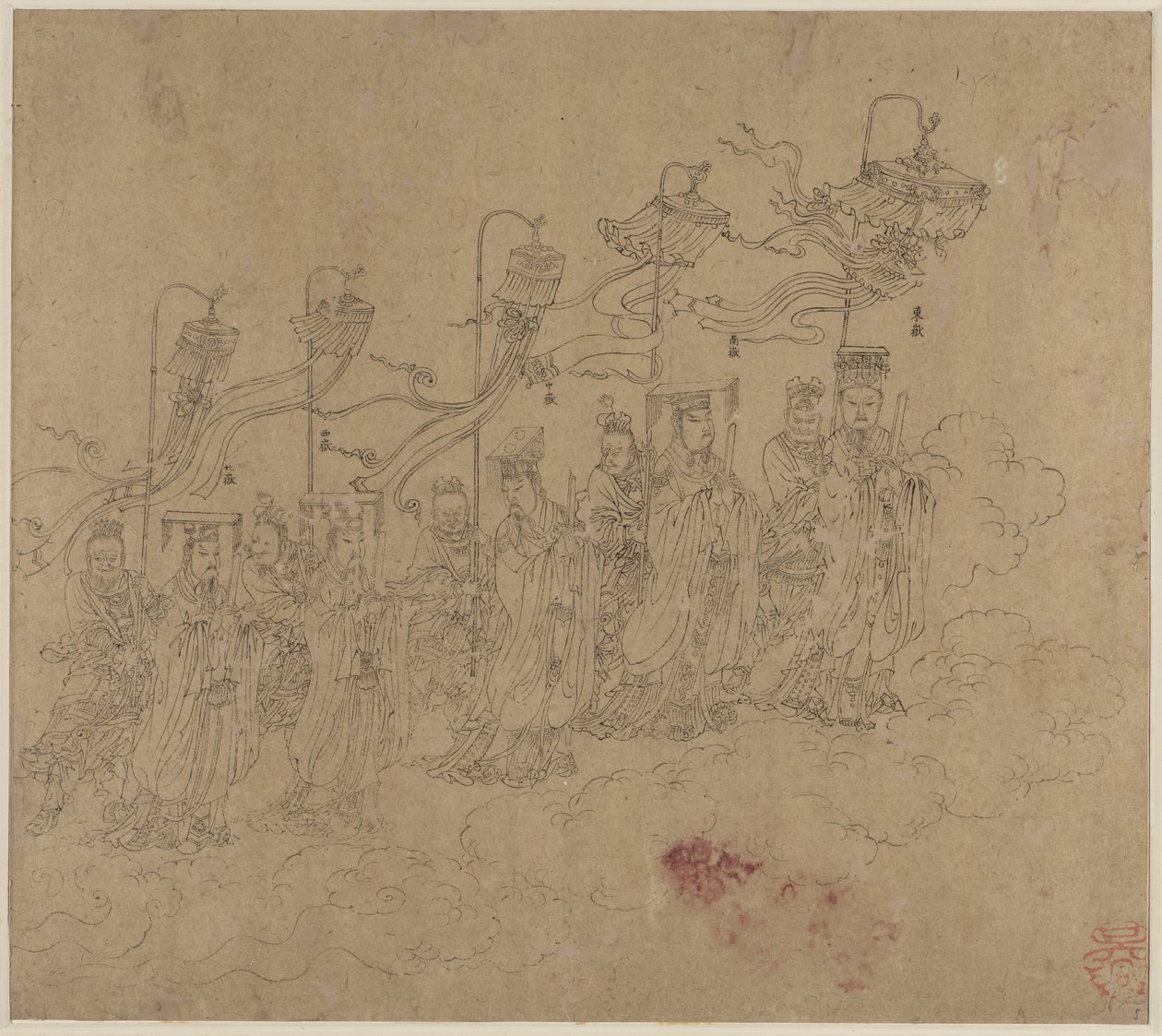 Album med daoistiske og buddhistiske temaer: Procession of Daoist Deities: Leaf 5 av Unknown artist